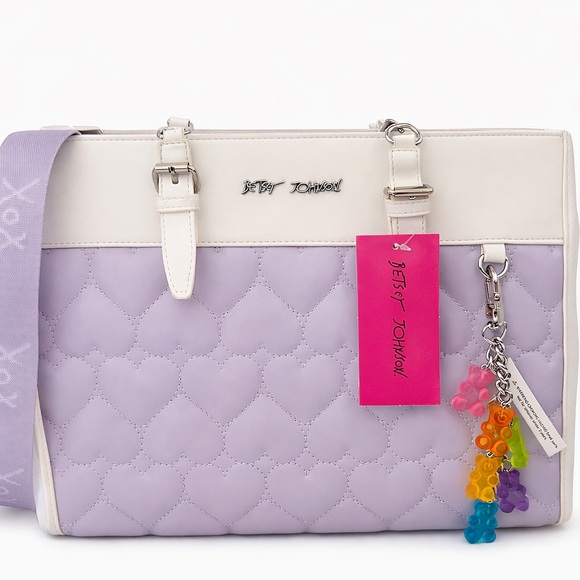 Betsey Johnson Handbags - Betsey Johnson Lilac Quilted Shoulder Bag with White Trim